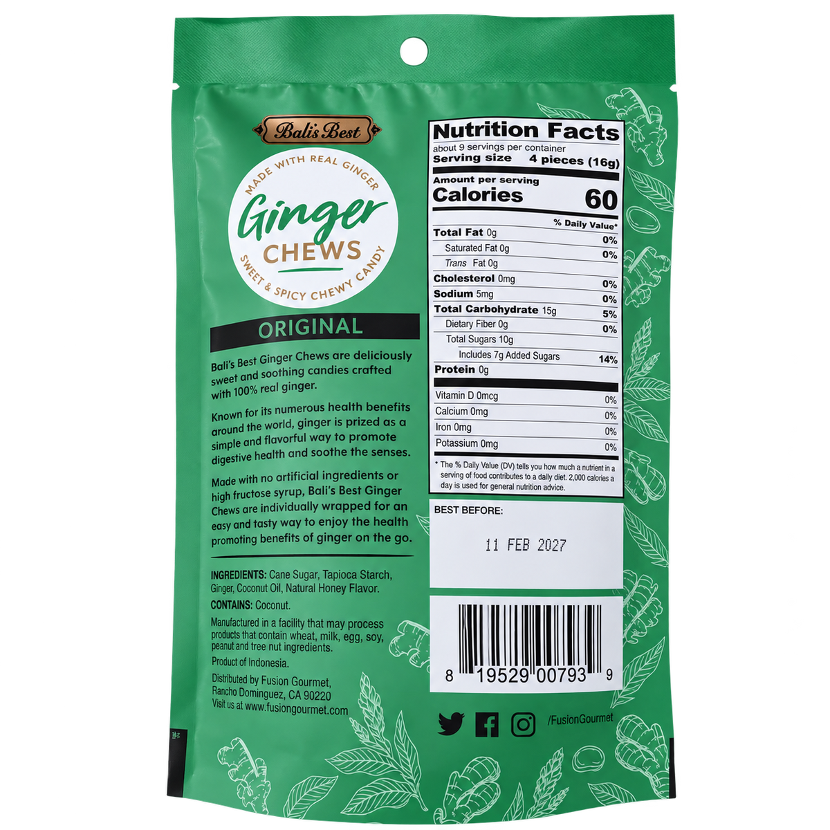 BALI'S BEST GINGER CHEWS - ORIGINAL 5.08 OZ