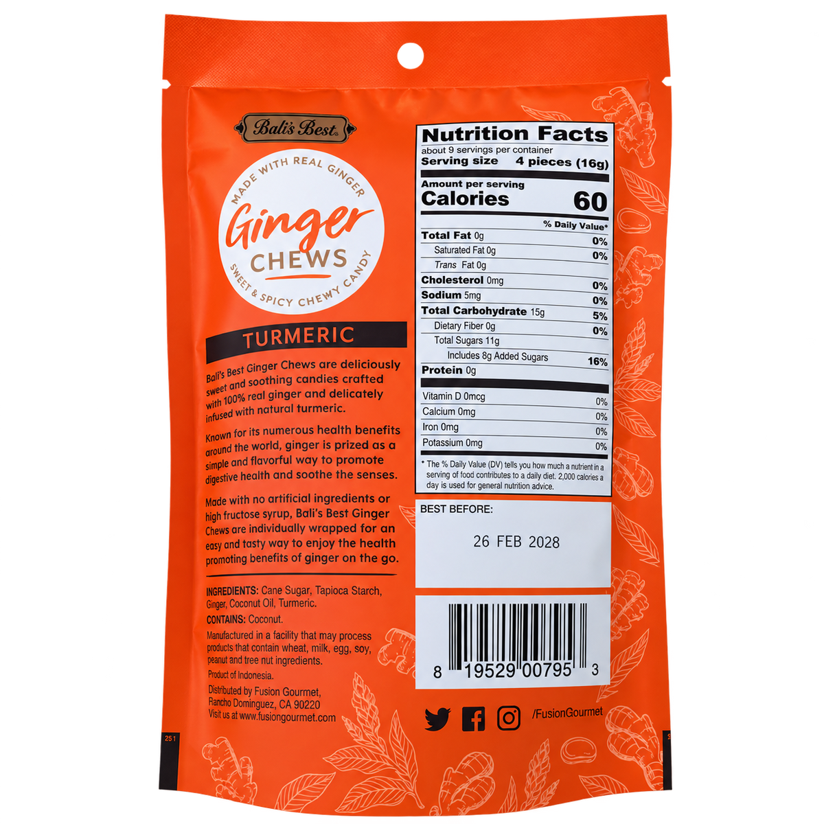 BALI’S BEST GINGER CHEWS – TURMERIC 5.08 OZ