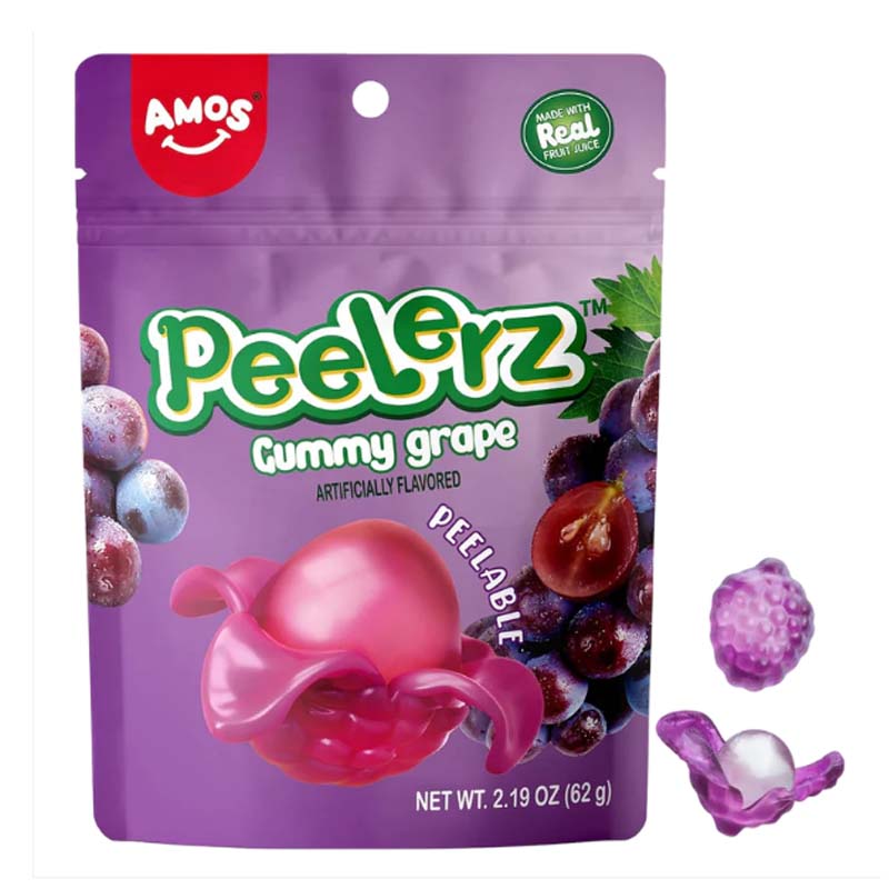 Amos Peelerz Fruit Gummy Candy, Grape Flavor, Peelable, 6 oz Bag