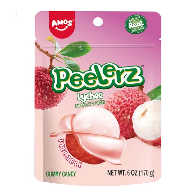 Amos Peelerz Fruit Gummy Candy, Lychee Flavor, Peelable, 6 oz Bag