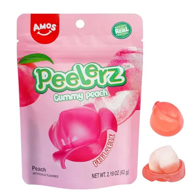 Amos Peelerz Fruit Gummy Candy, Peach Flavor, Peelable, 6 oz Bag