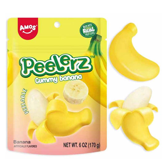Amos Peelerz Fruit Gummy Candy, Banana Flavor, Peelable, 6 oz Bag