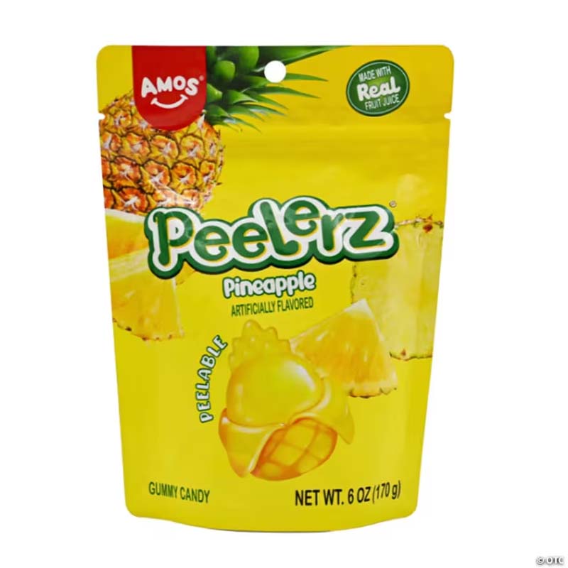 Amos Peelerz Fruit Gummy Candy, Pineapple Flavor, Peelable, 6 oz Bag