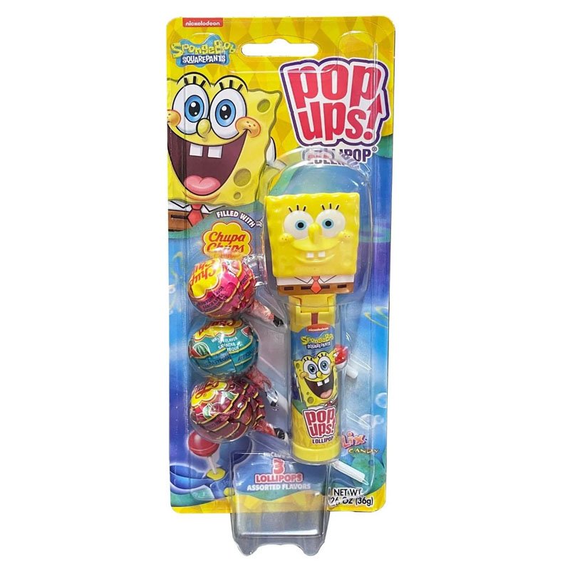 SpongeBob SquarePants Pop Ups Lollipop Candy – SpongeBob Pop-Up Candy Dispenser with Chupa Chups Lollipops