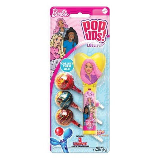 Barbie Pop Ups Lollipop Blister 1.26oz – Barbie Candy Dispenser Toy with 3 Assorted Lollipop Flavors