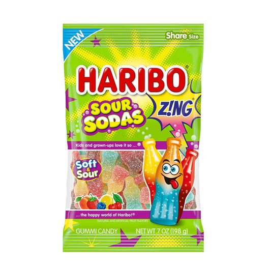 Haribo Sour Sodas Gummy Candy 4.5oz – Fizzy Sour Fruit Gummies