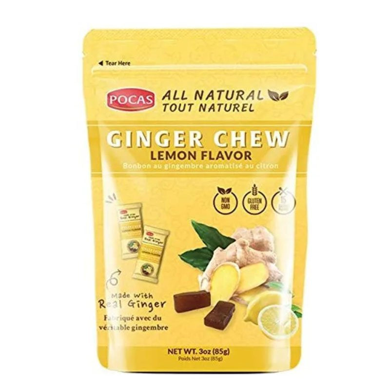 Pocas Ginger Chews Lemon Flavor 3oz - Real Ginger Candy