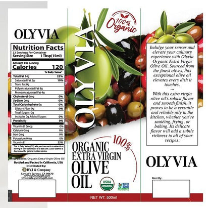 OlyVia Organic Extra Virgin Olive Oil 500gr