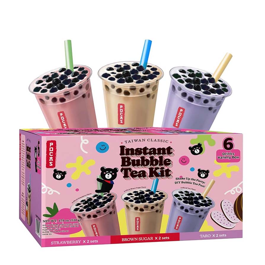 Pocas Instant Bubble Tea Kit 6 Drinks Variety Box 3x2sets