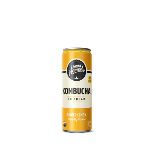 Liquid Remedy Kombucha Ginger Lemon 12oz Sugar Free – Low Calorie Probiotic Beverage