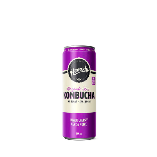 Liquid Remedy Kombucha Black Cherry 12oz Sugar Free – Low Calorie Probiotic Beverage