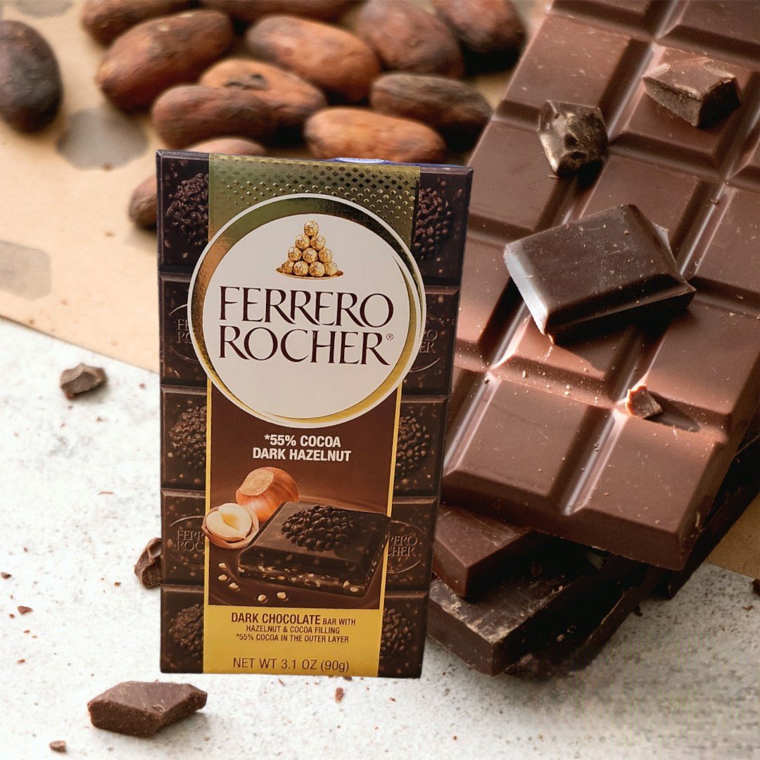 Ferrero Rocher 55% cocoa dark hazelnut chocolate bar