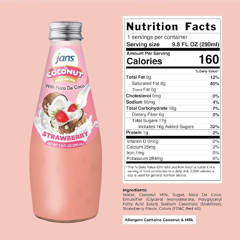 Jans CoCoNut Milk Drink with Nata De Coco, Strawberry